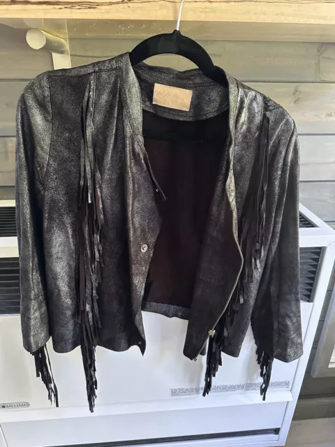 Cleobella Everly Leather Fringe Jacket M Black  $499