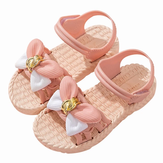 Girls Bow Flat Summer Sandals Toddler Baby Kids Holiday Princess Shoes Size- 5