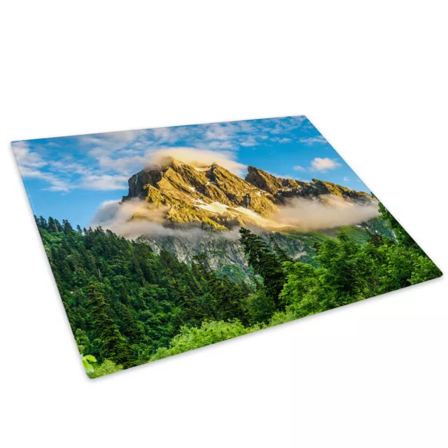 Green Blue Forest Mountain Glass Chopping Board Kitchen Worktop Saver Protector