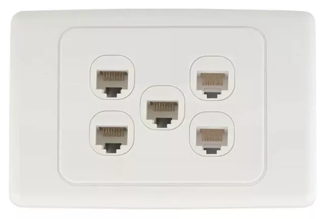 5 Gang Clipsal 2000 Compatible Wall Plate with CAT6 RJ45 Data Network LAN Jack