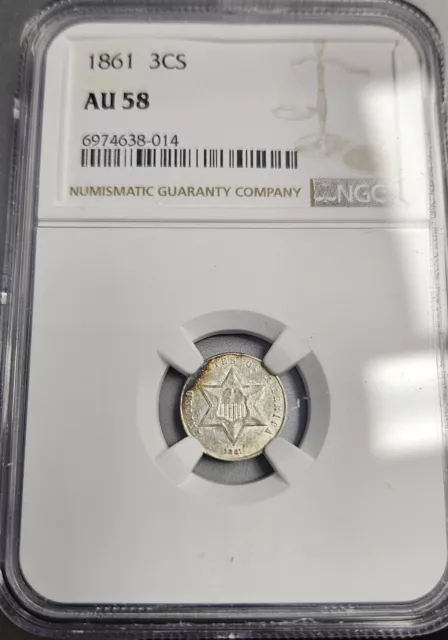 1861 3C Silver Three Cent Piece NGC AU-58* CIVIL WAR ERA*