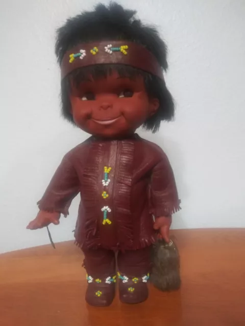 Vintage Regal Canada Native American Indian Boy Doll Rubber/Soft Plastic