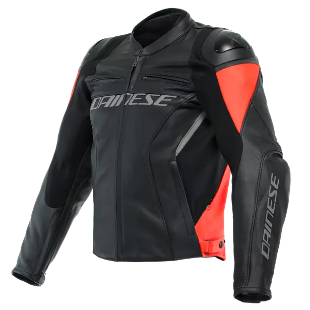 Giacca in pelle Dainese Racing 4 Black/Fluo-Red