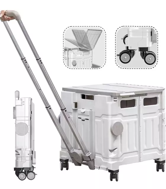 Collapsible Rolling Crate with Wheels Adjustable Angle Handle Hidden Lid
