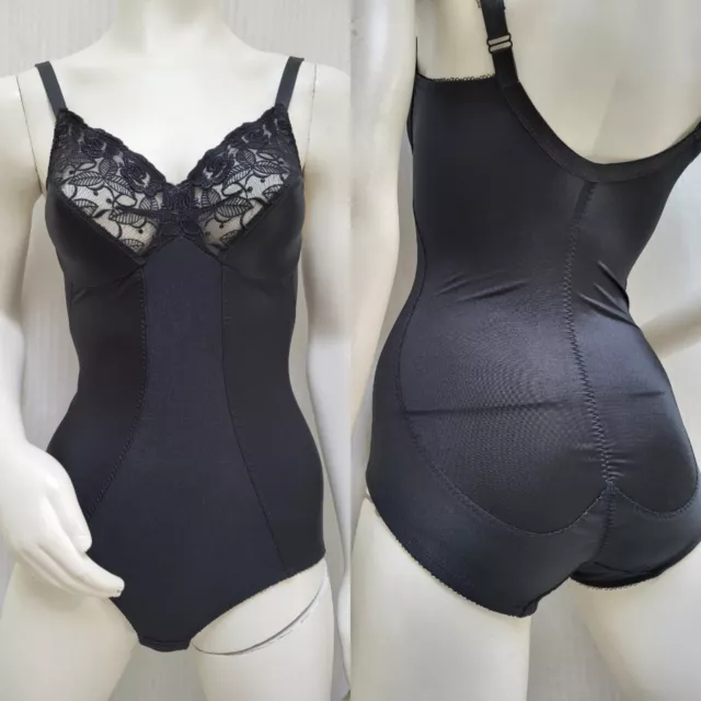 Vintage WACOAL 80122 BLACK ELEGANCE MINIMIZER SHAPER BODYSUIT ~ SIZE 34C