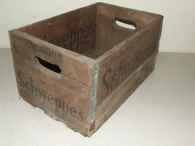 Rare Vintage SCHWEPPES Cincinnati O. Soda Pop Wood Wooden Advertising Crate Box