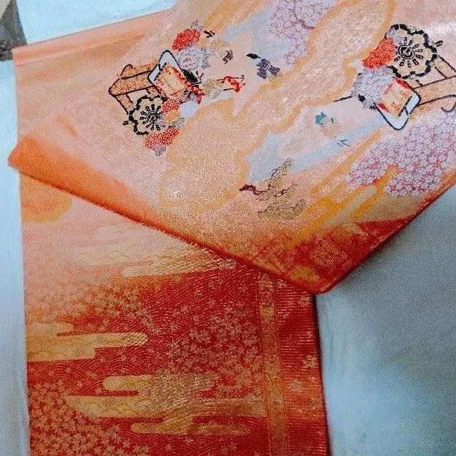Obi, kimono, orange, orange, Tsujikazu, Tashinori, Suzunoki, Showa,4723