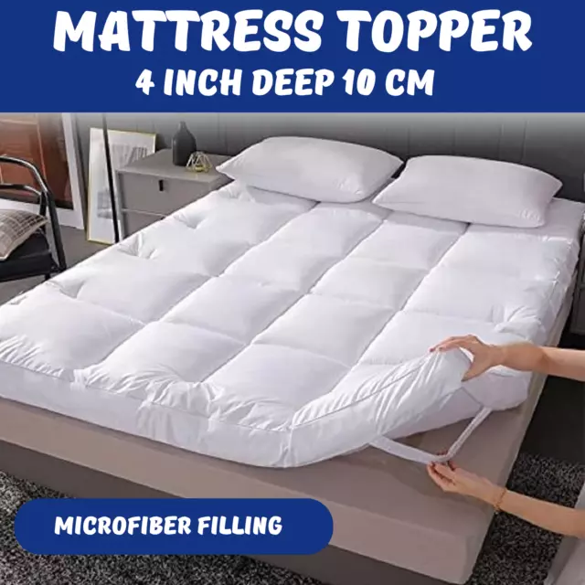 Mattress Topper 4" Inch Deep Luxury Soft Hotel Quality Microfiber All Size 10cm