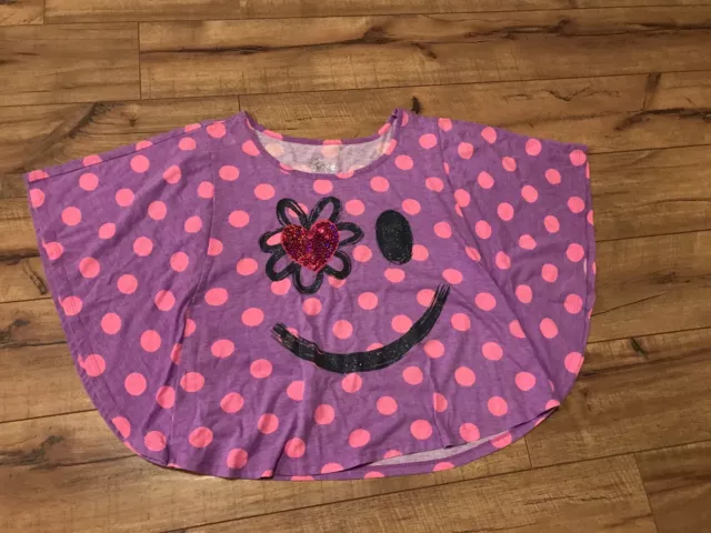 Justice Purple/Pink Polka Dot Bat Wing Style Top Smiley Face Size 12 EUC ~ *WOW*