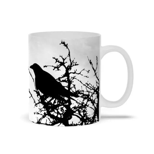 Coffee Mug Cup 11oz 15oz Design 43 bird crow raven grey black L.Dumas