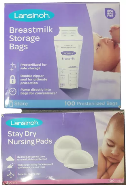 104 Lansinoh Breastmilk Storage Bag & 104 disposable nursing pads