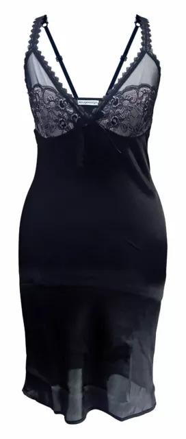 Womens Satin Black Lace Knee Length Short Nightgown Chemise Lingerie in Gift Bag 3