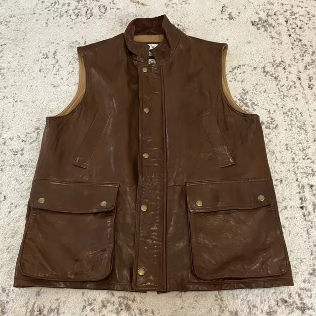 ORVIS MUNITIONS LAMBSKIN Vest Jacket Brown Leather Hunting Shooting ...