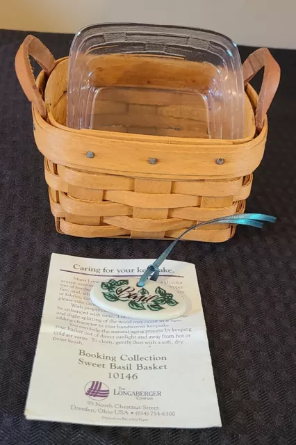 Longaberger Sweet Basil Booking Basket, Plastic Protector  And Tie-on
