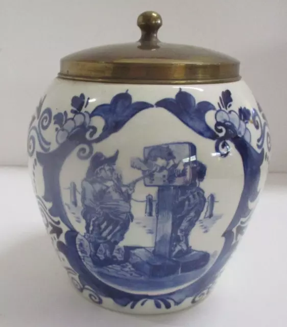 Vintage Old Dutch Tobacco Jar Delft Blue & White  VAN ROSSEM's TOEBACK ANNO 1750