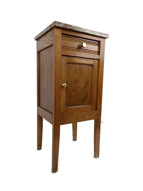 Antique French Art Deco Brown Marble top Side Cabinet Lamp End Table Nightstand