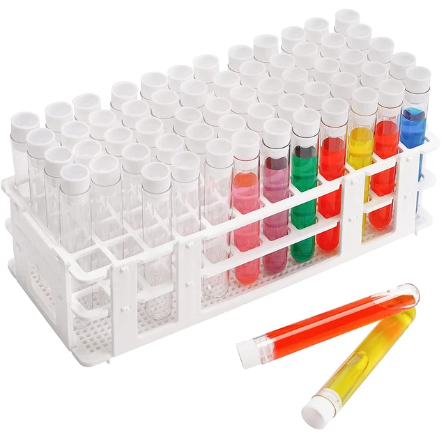 60Pcs Plastic Test Tubes with Rack and Caps, 16 X 100Mm Clear Test Tubes with Ho
