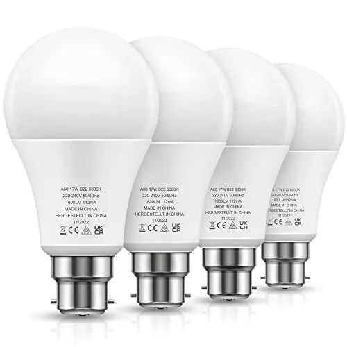 Lohas B22 LED Glühbirnen 150W Äquivalent, 17W LED Bajonett Licht, Tag Weiß 6000K,