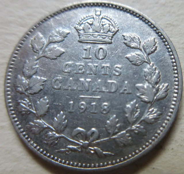 1918 Canada Silver Ten Cents Coin. BETTER GRADE Dime (RJ768)
