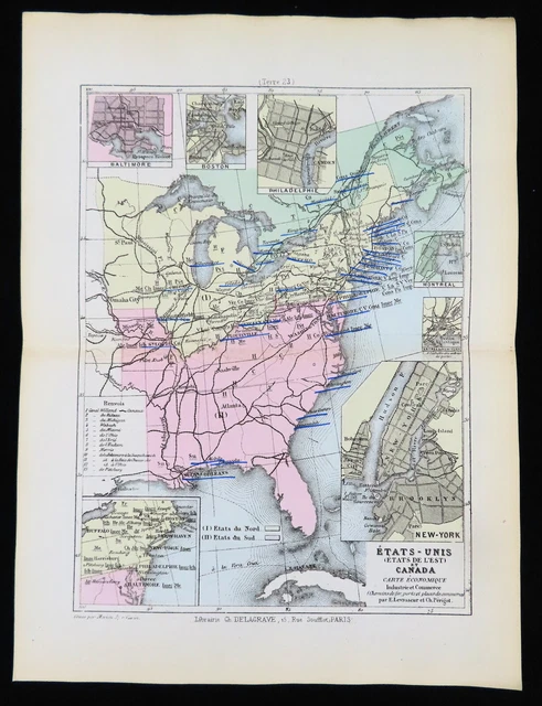 1880 Antik Map Of Die Vereinigte Staaten Von America East Coast New York Florida