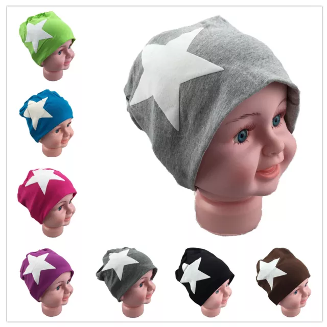 Baby Kinder Jersey Slouch Beanie Long Mütze mit Stern Unisex Baumwolle Trend
