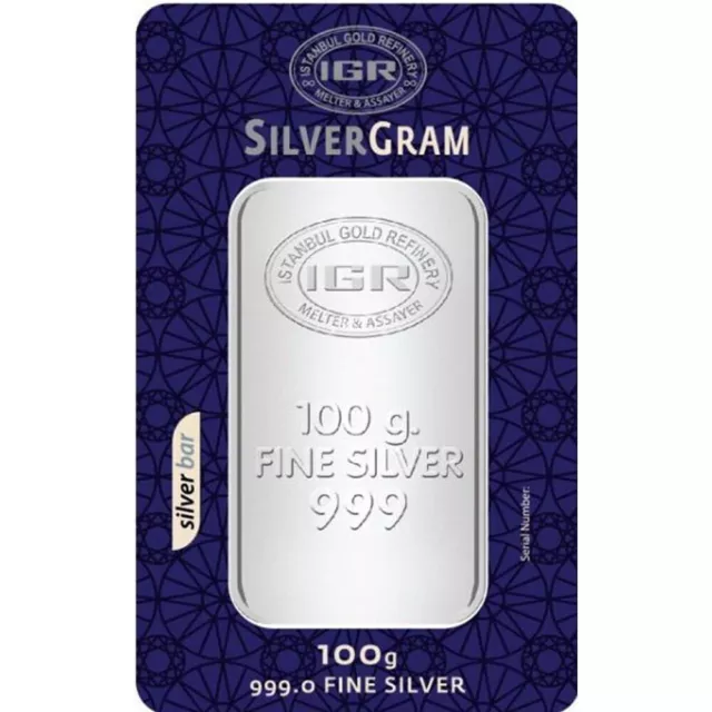 100 Gram .999 Fine Silver Bar 3.215 ozt Istanbul Gold Refinery ~ IGR (Carded)
