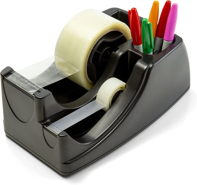 Recycled 2-in-1 Heavy Duty Tape Dispenser 1 and 3 Cores Black color