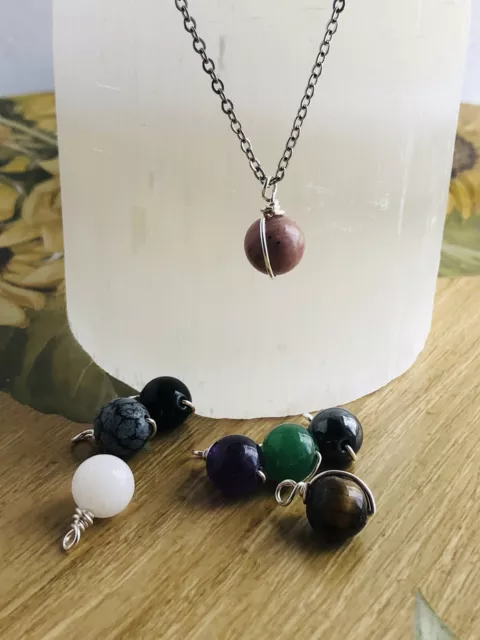 Natural Gemstone Necklace Chakra Stone Pendant Energy Healing Crystal with Chain