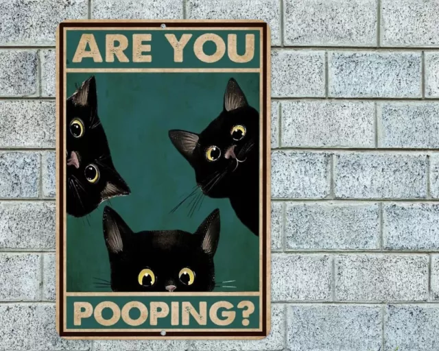 Letrero Are You Pooping Black Cats metal aluminio 8""x12"" divertido baño rústico