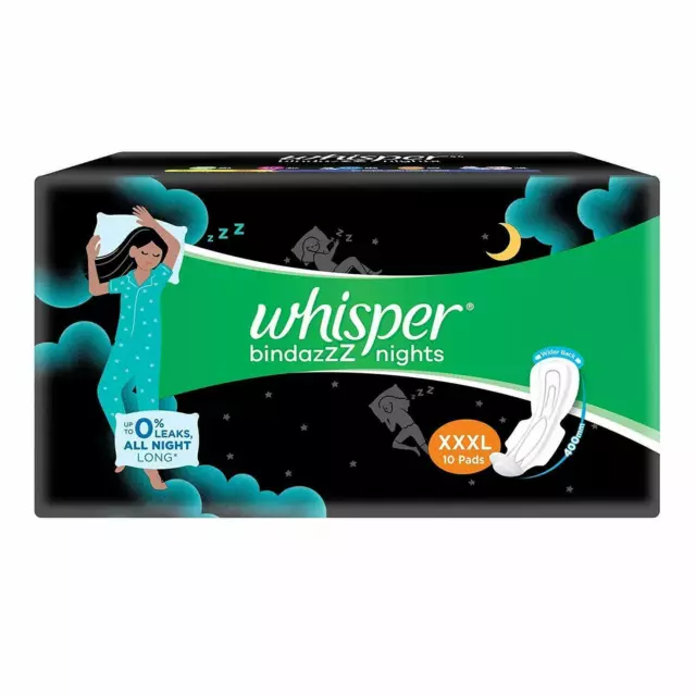 Whisper Bindazzz Nights Sanitary Pads for Women XXXL 10 Napkins FREE SHIP