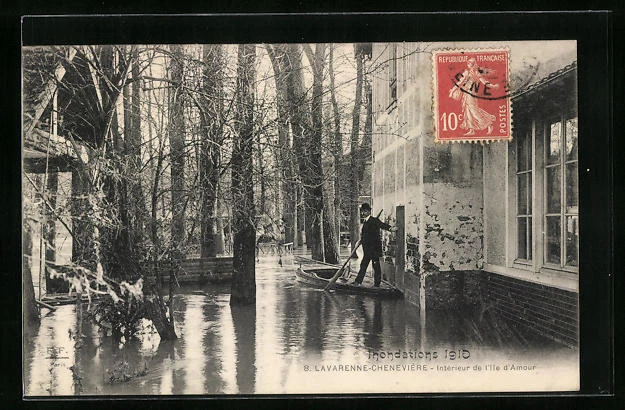 CPA La Varenne-Chenevière, Inondations 1910, Intérieur de l´Ile d´Amour