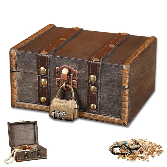 Coffre au trésor vintage en bois - 15 x 7,5 x 12 cm - Avec serrure à Coffre au trésor vintage en bois - 15 x 7,5 x 12 cm - Avec serrure à