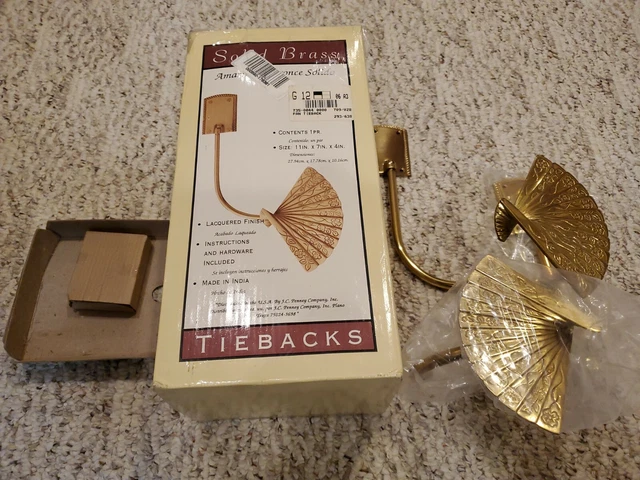 Vintage Pair Solid Brass Asian Fan Decorative Curtain Tie Backs Towel Holder new