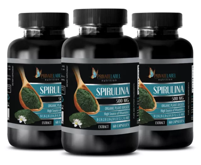 Spirulina Organic Wheat Grass - PURE SPIRULINA 500mg -Fortifies Immune System 3B