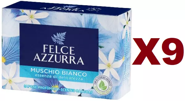 9 Pz Saponetta Felce Azzurra Sapone Solido Profumato Muschio Bianco 100Gr