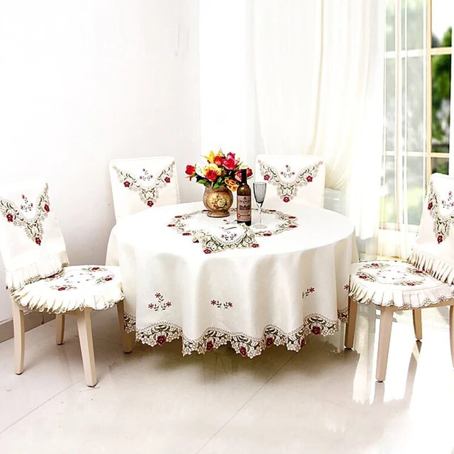 Ricamato Tessuto Floreale Intaglio Rotondo Tovaglia Pizzo Bianco Table Topper