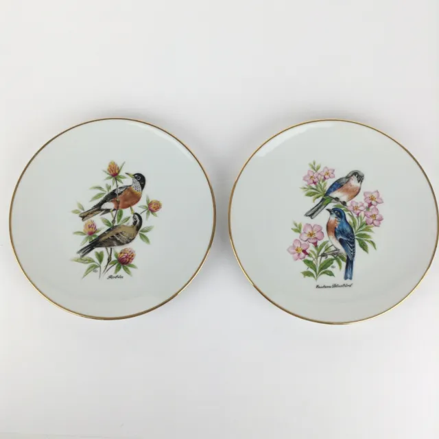 Vintage Bareuther Waldsassen Plates Birds & Flowers Set Of 2 Bavaria Germany