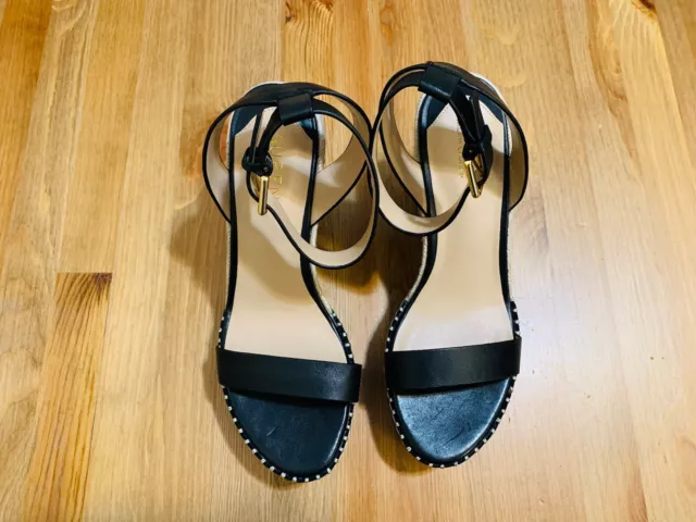 Ralph Lauren Hilarie espadrille wedge ankle strap leather shoes black NWOB sz 8 2