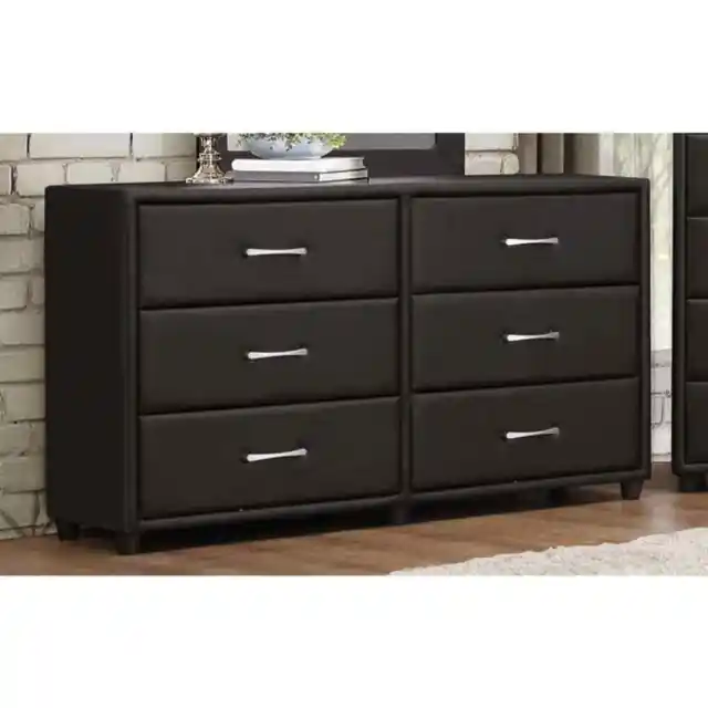 6 Drawer Dresser In Wood And PVC, Black Black 6-drawer