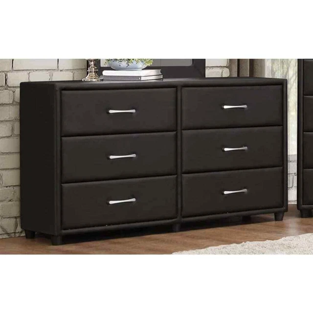 6 Drawer Dresser In Wood And PVC, Black Black 6-drawer
