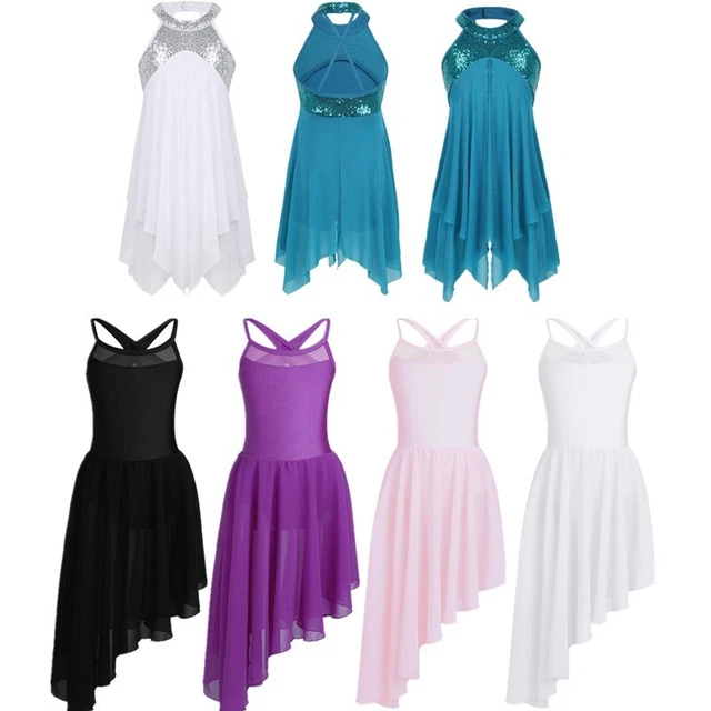 iEFiEL Kids Girls Chiffon High Low Lyrical Ballet Dress Modern Latin Dancewear