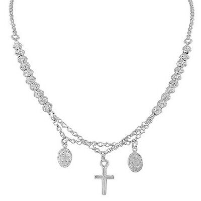 Sterling Silver Religious Latin Cross Virgin Mary Christian Necklace Chain