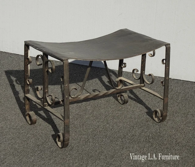 VINTAGE SPANISH STYLE Wrought Iron Black Bench with a Metal Seat 850.