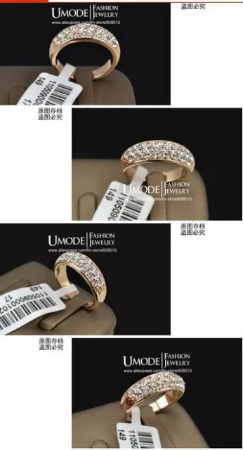 Sz 6 (S) UMODE Classic Gold Plated Rhinestones Studded Finger Wedding Band Ring 3