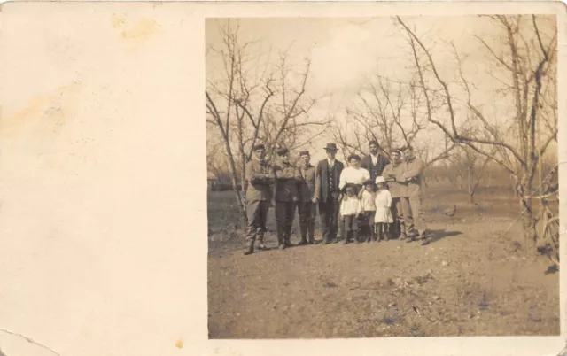 1910s RPPC Real Photo Postcard Cadets In Uniform with Family Group Trees