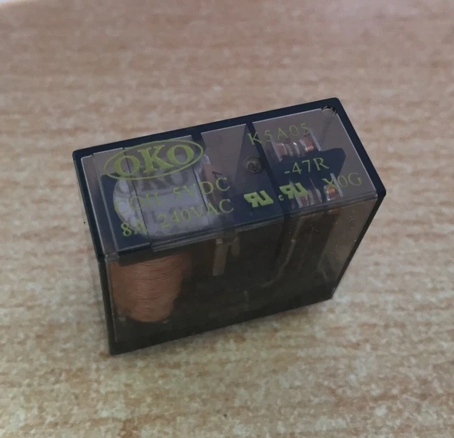 OKO K5A05 Relay, DPCO Contact Current Rating 8A Coil Voltage 5V dc 47R