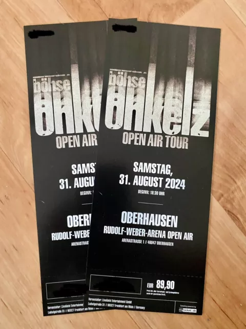 2x Böhse Onkelz Tickets Oberhausen 31.08.2024