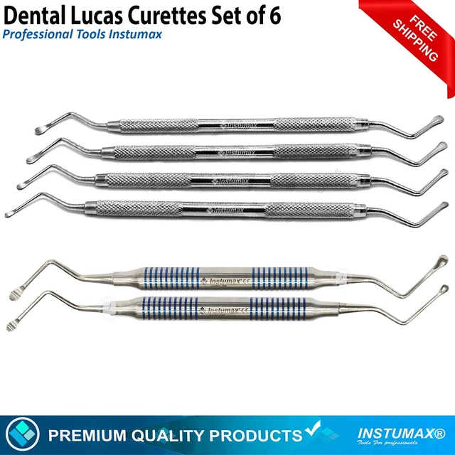 Dental Lucas Curettes Set of 6-PCS Surgical Bone Curettes Serrated INSTUMAX®