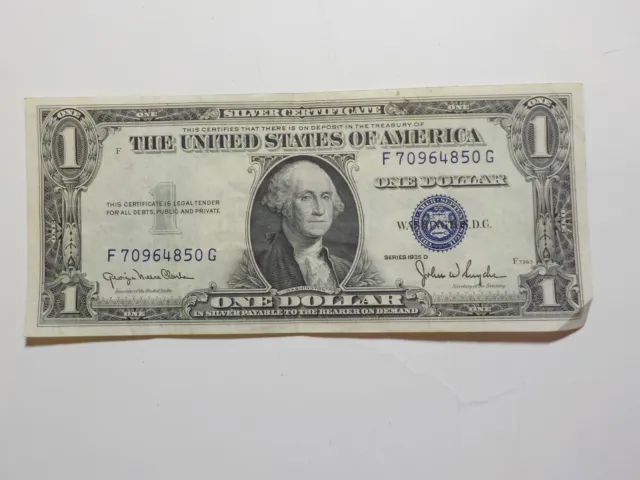 Silver Certificate 1935 1 Dollar Bill Paper Money One Currency Blue Seal Note