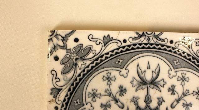 Pair of Ornate Antique Vintage Decorative Reclaimed Fireplace Ceramic Tiles 3